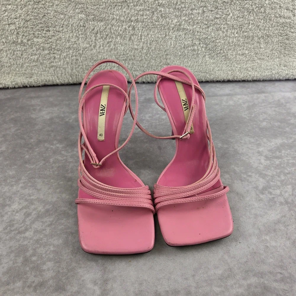 Zara Pink Strappy Square Toe High Heel Sandals Stiletto EU 40 3330/710/050 - Picture 3 of 8